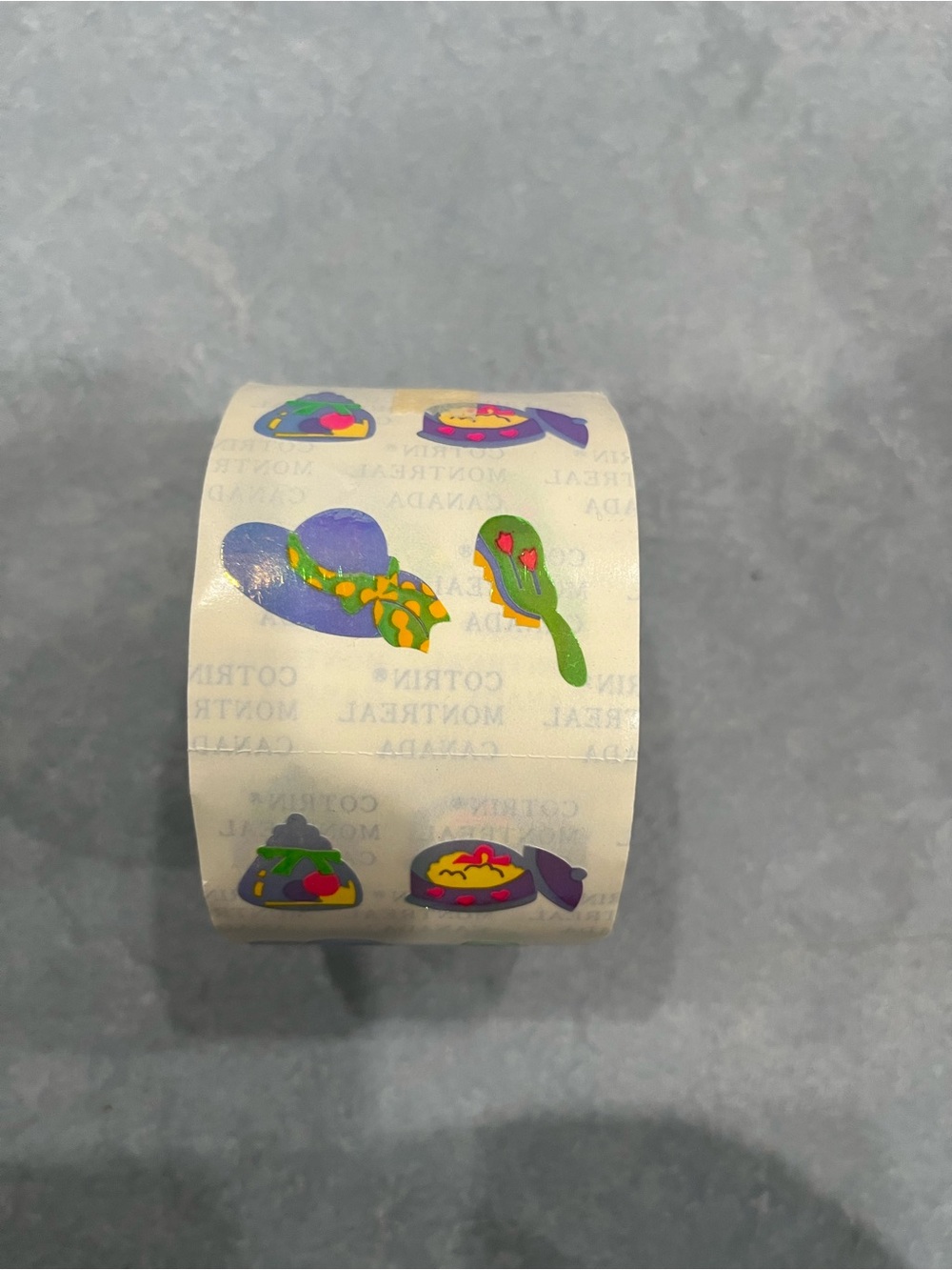 Sticker Roll with Colorful Hat and Hairbrush Designs - Purple & Green